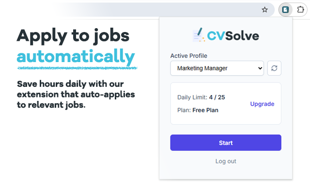 Screenshot of the CVSolve.com browser extension in action